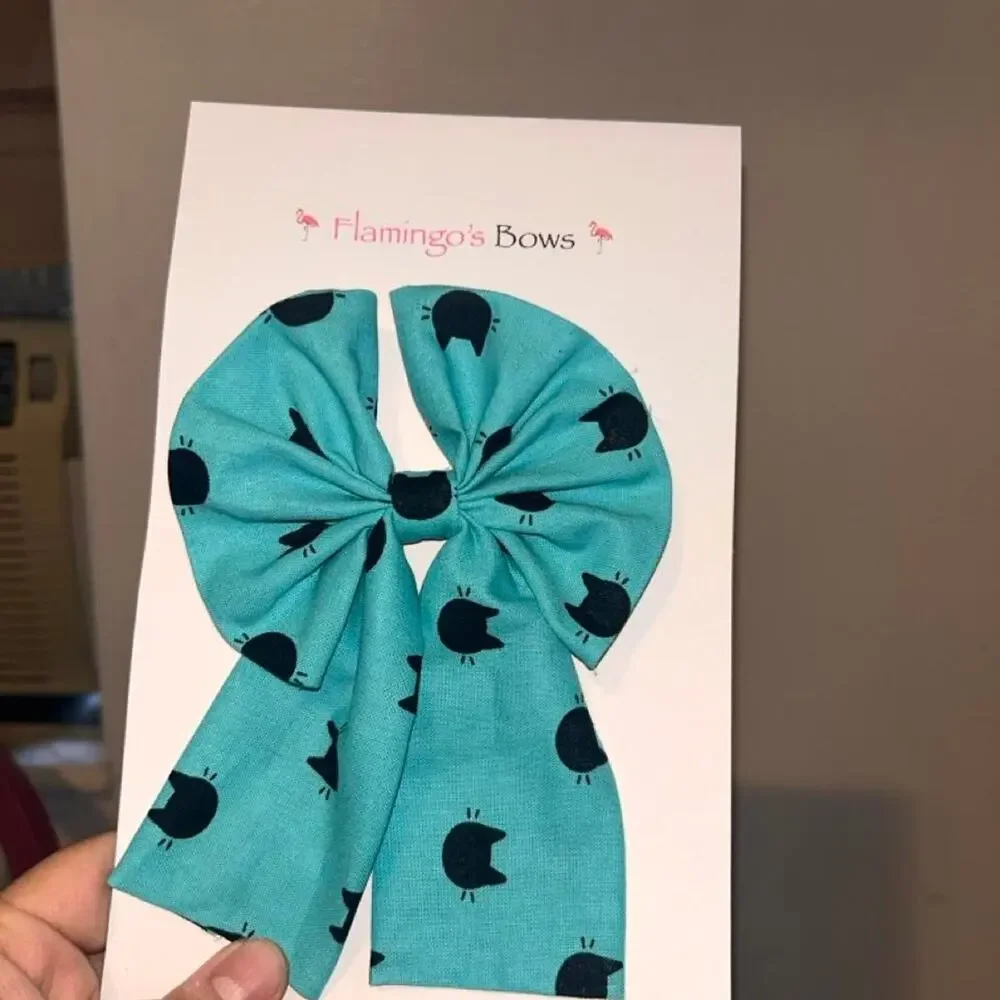 4inch teal bow with black cats